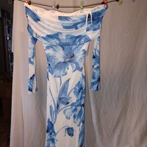 Premier Amour | White Blue Floral Cowl Neck Maxi Dress | Size 8 | NWT | $79 Reta